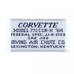 Click Here For Full Product Info E13920 LABEL-SEAT BELT-ORIGINAL STYLE WOVEN CORVETTE-64