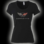 Click Here For Full Product Info E15651 SHIRT-LADIES-C5 RHINESTONE-100% COTTON-BLACK