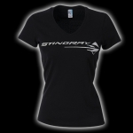 Click Here For Full Product Info E15813 SHIRT-LADIES-JUNIORS-C7 STINGRAY METALLIC V-NECK-100% COTTON-BLACK