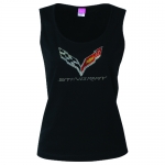 Click Here For Full Product Info E15830 SHIRT-LADIES-STINGRAY FLAG RHINESTONE-LAT TANK-100% COTTON-BLACK