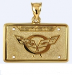 Click Here For Full Product Info E19403 JEWELRY-LICENSE PLATE-14K GOLD PLATE OVER .925 STERLING SILVER-CORVETTE C5 EMBLEM