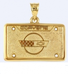 Click Here For Full Product Info E19405 JEWELRY-LICENSE PLATE-14K GOLD PLATE OVER .925 STERLING SILVER-CORVETTE C4 EMBLEM
