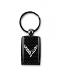 E25198 C8 CORVETTE CARBON FIBER MATERIAL AND GUNMETAL ACCENTS KEY CHAIN WITH SPLIT RING