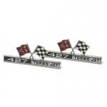 Click Here For Full Product Info E6357 EMBLEM SET-FRONT SIDE FENDER CROSSED FLAGS 427 TURBO JET-USA-PAIR-DISCONTINUED-66
